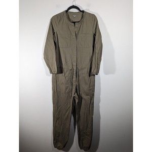 EUC Aerie Olive Utility Long Sleeve Button Front Jumpsuit Tie Waist Size S